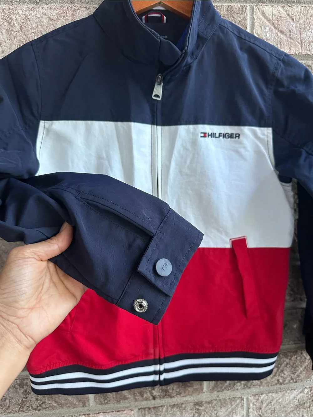 Kids Tommy Hilfiger Blue/White/Red Mesh-Lined Jacket Hidden Hood